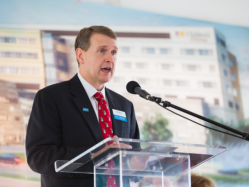 Guy Giesecke, CEO of Children’s of Mississippi, speaks during the groundbreaking ceremony for a new children’s tower at UMMC.